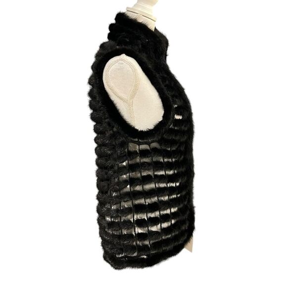 Ranch Mink Fur Vest with Crochet Black Genuine Mink Cozy Soft Statement Piece - Picture 4 of 13